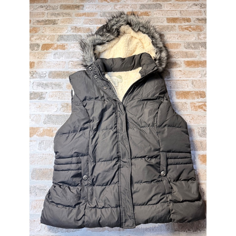 Green Tea Black Puffer Vest Sherpa Lined Faux Fur Hood XXL